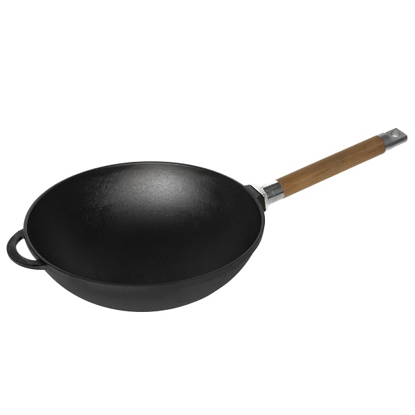Сковорода Wok d=24 см. h=8,2 см. 2,15 л. чугун со съем дерев. ручкой (индукция) /1/6/